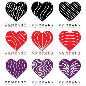 Heart shapes with abstract patterns wave vector