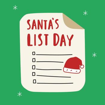 Simple flat illustration for Santa's List Day. Minimal design with checklist on green background. vector
