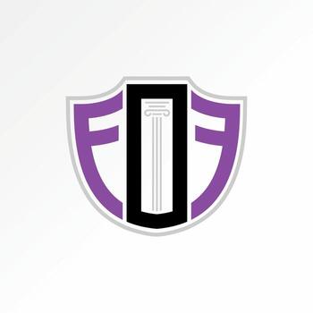 initial FO or FOF font on shield guard with building pillar law vector