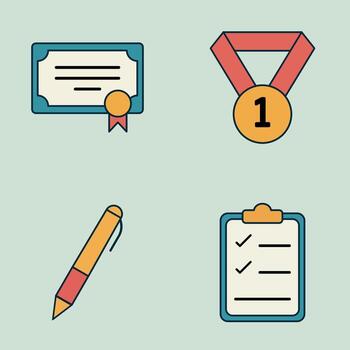 Flat Design Education Tools and Achievement Icons on Soft Background for Learning and Success Themes vector