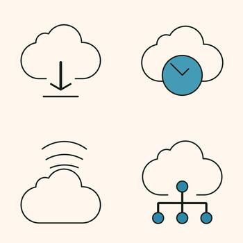 minimalista nube tecnología ilustraciones demostración inalámbrico acceso, basado en el tiempo sincronizar, y nube infraestructura vector
