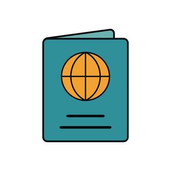 Simple Blue Passport Icon with Orange Global Logo Representing Identity Verification and Border Control vector