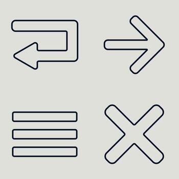 Thin Line Icons of Navigation Elements with Arrows, Menu Lines, and Close Mark in Modern UI Style vector