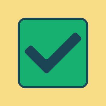 Stylized UI Element Featuring a Dark Blue Check Sign Inside a Clean Green Rounded Box Signifying Approval Success or Validation in Digital Interfaces vector