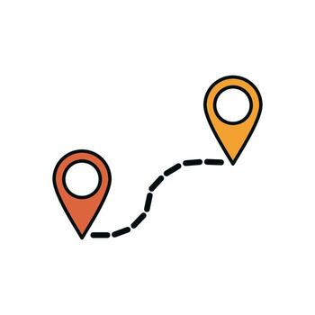 Flat Location Tracker Icon Showing Two Pins and Navigation Route for GPS or Travel Concept vector