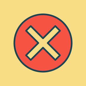 Stylized Close Icon Depicted as a Bold Yellow Cross within a Vibrant Red Circle Typically Used to Represent Mistakes Alerts or Dismiss Actions in Digital Interfaces vector