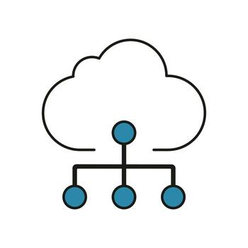 Minimalist cloud icon showing branching connections to sub-nodes, symbolizing cloud services or data flow management vector