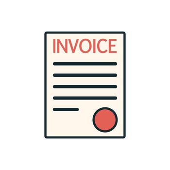Clean Minimalist Invoice Template Icon Featuring Red Header Text and Seal Mark vector