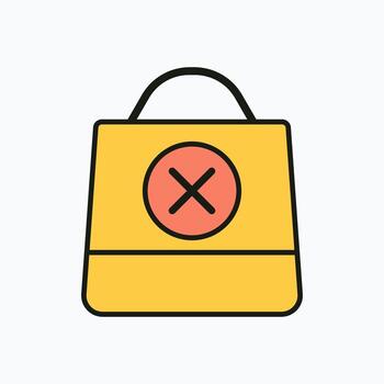 Modern flat shopping bag with red X symbol, concept of failed transaction or checkout error vector