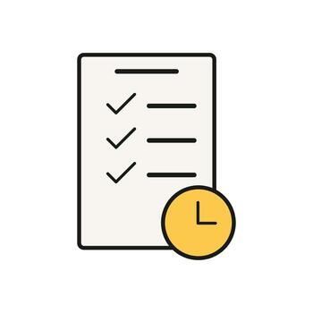 minimalista imagen de un documento con marcas de verificación y un hora icono, ideal para temas relacionado a eficiencia, recordatorios, o trabajo líneas de tiempo vector