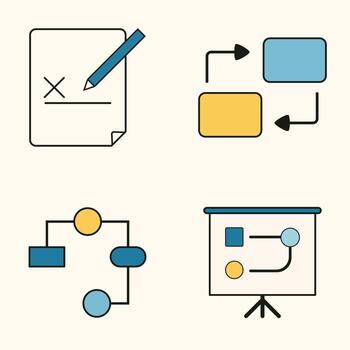 Editable icons of flow diagrams, strategic planning, and logic chart presentation on clean background vector