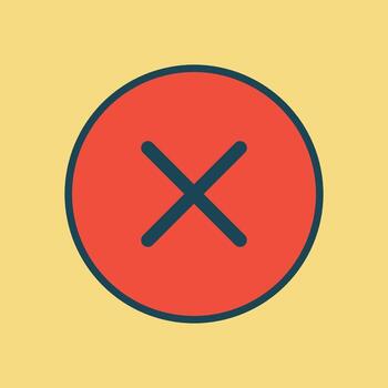 Minimalist Red Circle with Thick Dark X Centered on Soft Yellow Canvas Indicating Wrong Input or Stop Command vector