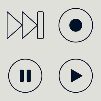 Flat Monochrome Media Button Set with Classic Playback Symbols in Clean Circular Frames on Light Background vector