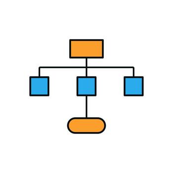 limpiar línea Arte gráfico mostrando diagrama de flujo elementos en azul cuadrícula y naranja rectángulos en vertical diseño vector