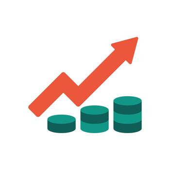 Economic Progress Symbol Showing Red Line Arrow and Money Stack in Modern Minimalist Design vector