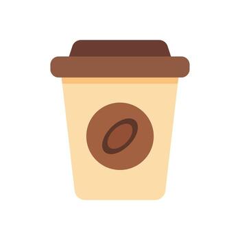 To-go cup with coffee bean symbol in soft brown color palette and simple flat graphic design vector