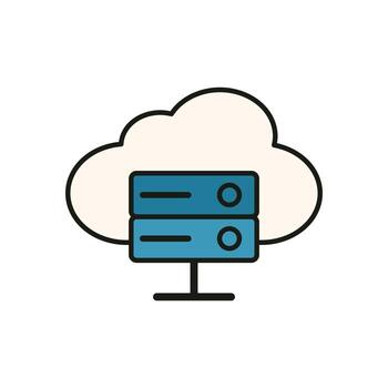 Blue server icon inside white cloud representing cloud storage or web hosting service vector