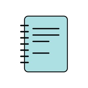 Cartoon style notebook with side spiral binding and abstract text lines on pastel blue background vector