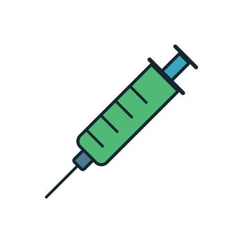 Flat design medical syringe with measurement lines and colorful components isolated on white background vector