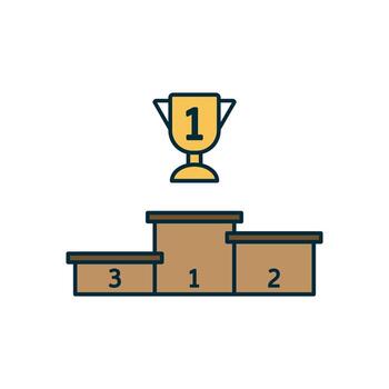 Three-Level Podium Icon with First, Second, and Third Place Markings and Number One Trophy vector