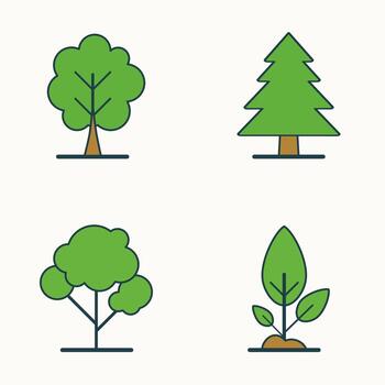 Types of trees and plants illustrations vector