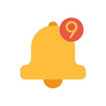 minimalista notificación campana con número nueve Insignia representando social medios de comunicación actualizaciones o aplicación notificaciones vector