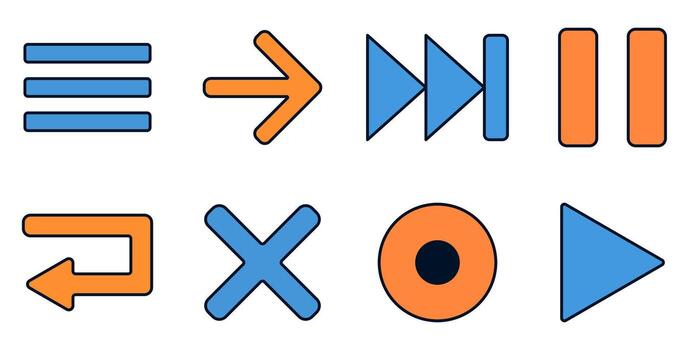Modern UI icon collection for multimedia functions with outline style and bold color contrast vector
