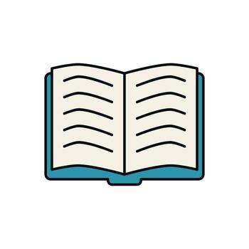 Open book illustration with abstract text lines and cream pages in simple cartoon design vector