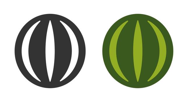 Two line icons represent watermelon in contrasting colors. One icon is black, and the other is green, highlighting the fruit distinct shape and design. vector