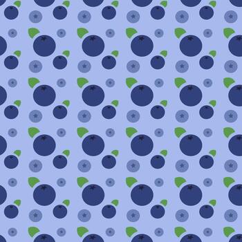 This pattern features an array of blueberries intertwined with green leaves, set against a vibrant blue background. It creates a lively and fresh aesthetic perfect for various designs. vector