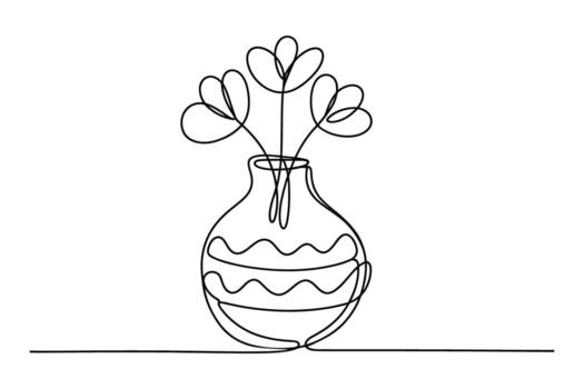 Continuous line illustration shows blooming flowers standing inside vase displaying simplicity on a transparent background vector