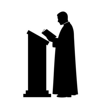 Silhouette of a Priest Reading from a Book at a Lectern. vector