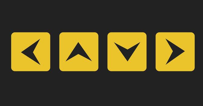 Arrow pointing left on yellow square button dark background for navigation previous content direction indicator interface element symbol sign vector