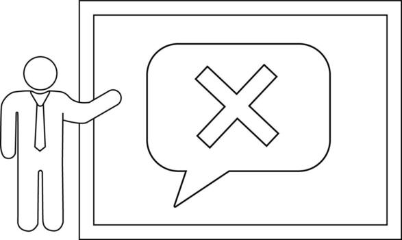 Man presenting board with X in speech bubble inside frame vector