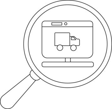 un aumentador vaso se enfoca en un computadora monitor mostrando un entrega camión icono vector