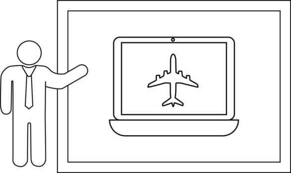 palo figura presentación ordenador portátil mostrando avión icono dentro enmarcado espacio vector