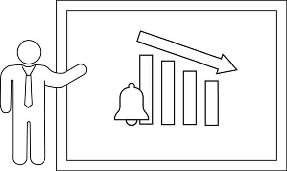 A figure presents a graph showing decreasing values accompanied by an alarm bell symbol vector