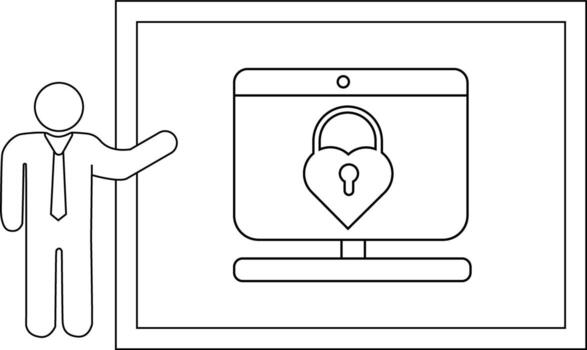 figura regalos seguro computadora icono con en forma de corazon bloquear en monitor dentro un marco vector