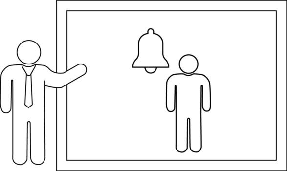 un palo figura da un presentación acerca de un persona y campana dentro un marco vector