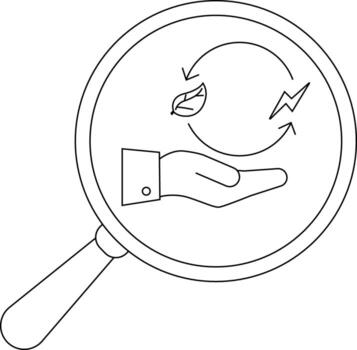 mano debajo lazo con hoja relámpago tornillo visto mediante aumentador vaso vector