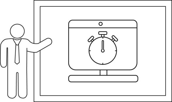 A person stands next to a framed timer on a computer monitor vector