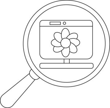 Magnifying glass highlights a computer monitor displaying a floral design vector