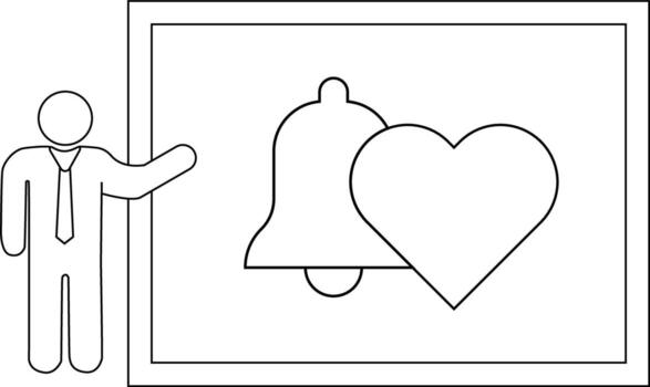 Person presenting a frame with a bell and heart inside vector