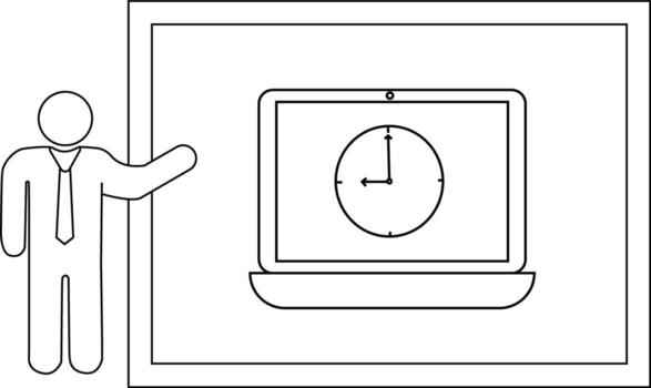 un figura regalos un ordenador portátil mostrando un reloj dentro un enmarcado frontera vector