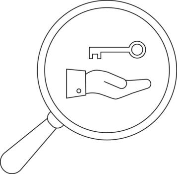 un aumentador vaso revela un mano presentación un llave simbolizando un solución vector