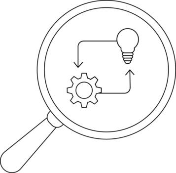 un aumentador vaso muestra un bombilla y engranaje vinculado con flechas sugerencia un proceso o sistema vector