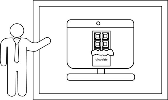 Figure presents computer showing chocolate bar with label vector