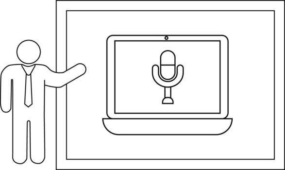 palo figura presentación un ordenador portátil mostrando un micrófono icono en un enmarcado presentación vector