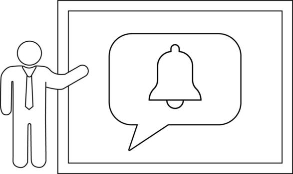 Person pointing to notification bell in frame vector