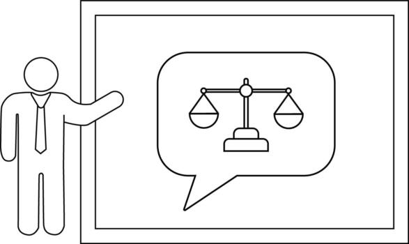 Stick figure presenting scale in speech bubble on frame vector